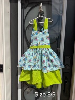 Disney Stich Girls Lime Green/Aqua Floral custom Dress
